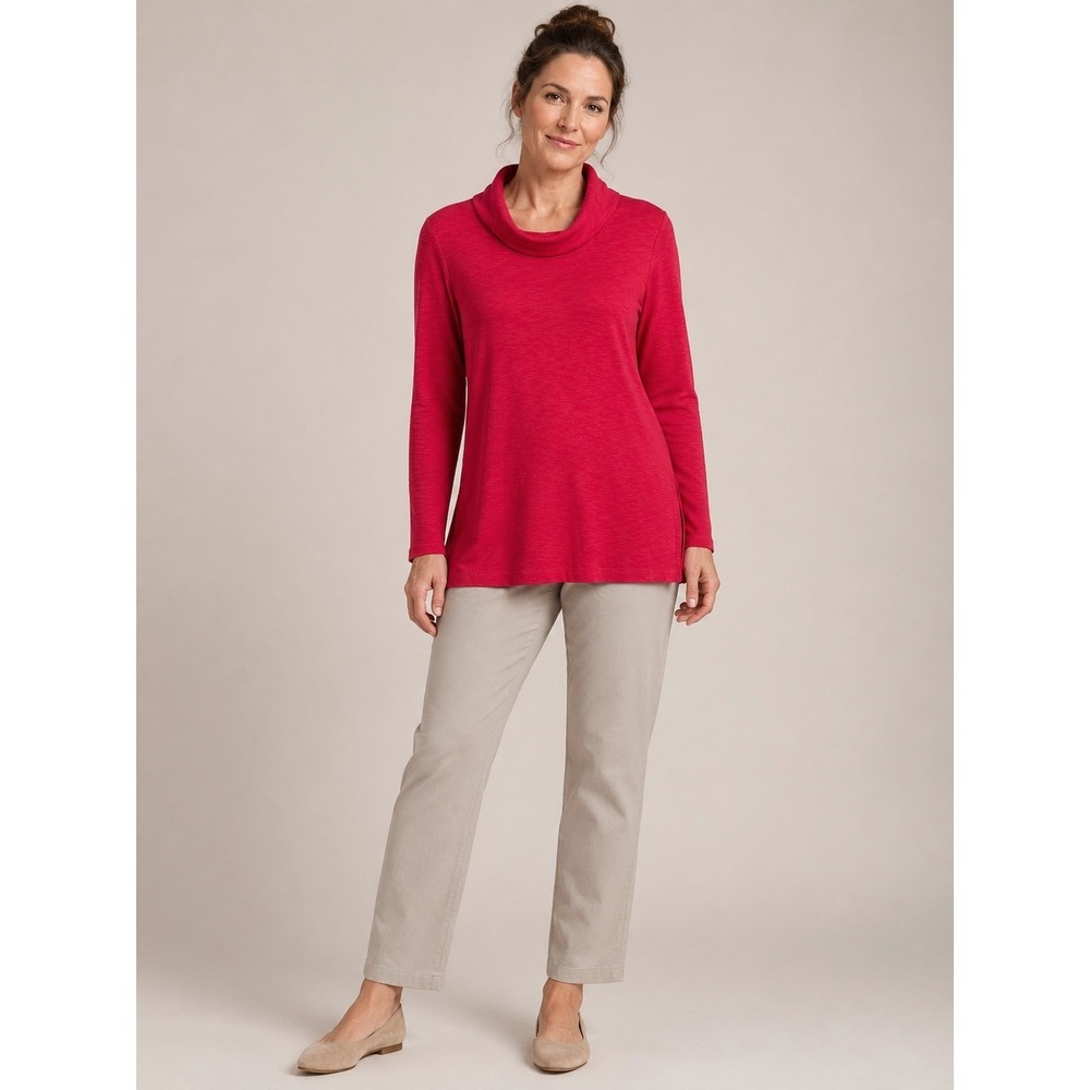 J. Jill Women Pima Cotton Cowl Neck Tunic XS Red Long Sleeve Casual Knit Top